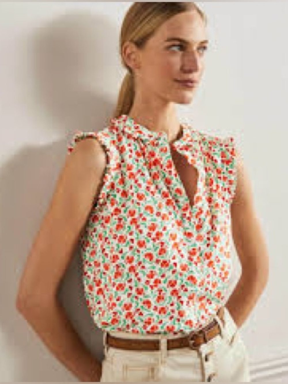Boden Elise Floral Ruffle Top